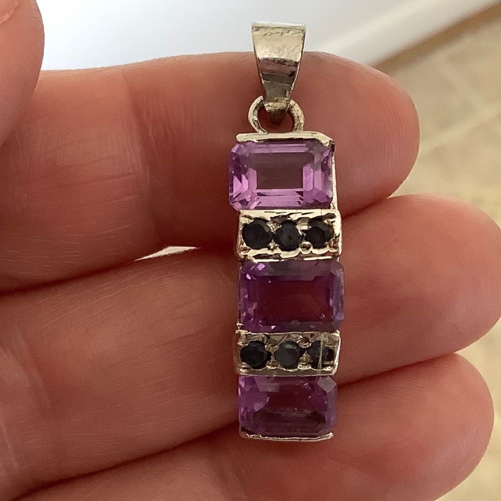 𝅺sterling SILVER AMETHYST/BLUE SAPPHIRE PENDANT​ - Picture 5 of 6